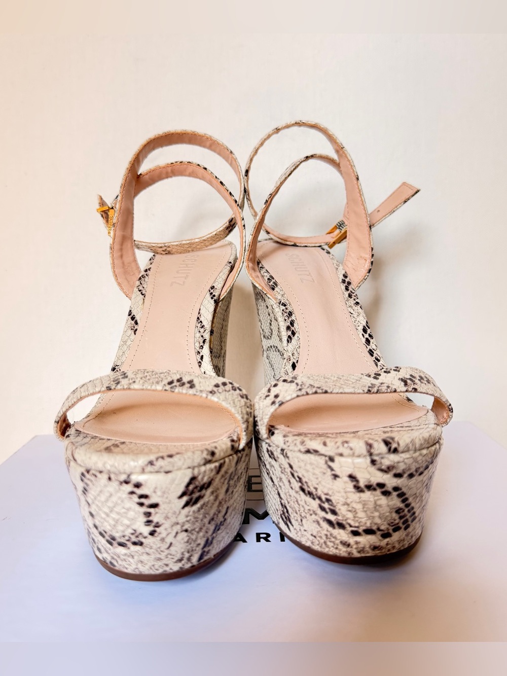 NEW Schutz Snake Print Leather Platform Wedge Sandals Women’s US 8.5 / EUR 39 - Picture 4 of 7